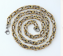 Load image into Gallery viewer, 9mm Byzantine Link TT Chain in Gold &amp; Silver Men's Necklace Stainless Steel <BR>CH23