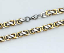 Load image into Gallery viewer, 9mm Byzantine Link TT Chain in Gold &amp; Silver Men's Necklace Stainless Steel <BR>CH23