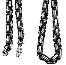 Load image into Gallery viewer, Unisex Two-Tone Chrome &amp; Black 7mm Byzantine Necklace / Chain CH25