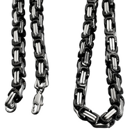 7mm Byzantine Link TT Chain Black & Silver Men's Necklace Stainless Steel CH25