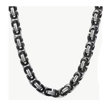 Load image into Gallery viewer, Unisex Two-Tone Chrome &amp; Black 7mm Byzantine Necklace / Chain CH25