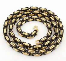 Load image into Gallery viewer, 7mm Byzantine Link TT Chain Black &amp; Gold Men's Necklace Stainless Steel<BR>CH26