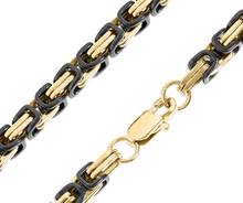 Load image into Gallery viewer, 7mm Byzantine Link TT Chain Black &amp; Gold Men's Necklace Stainless Steel<BR>CH26