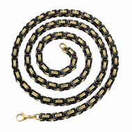 7mm Byzantine Link TT Chain Black & Gold Men's Necklace Stainless Steel<BR>CH26