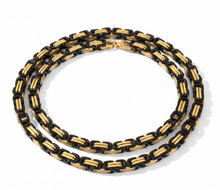 Load image into Gallery viewer, 7mm Byzantine Link TT Chain Black &amp; Gold Men's Necklace Stainless Steel<BR>CH26