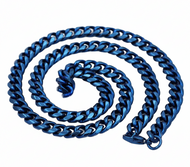 9mm Blue Cuban Link Chain Men's Necklace Stainless Steel CH33