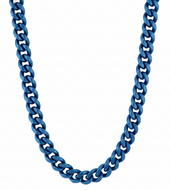 12mm Blue Cuban Link Chain Men's Necklace Stainless Steel CH53