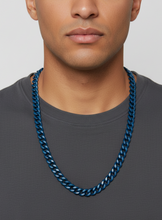 Load image into Gallery viewer, Blue 9mm Cuban Link Necklace / Curb Link Chain Stainless Steel<br>33