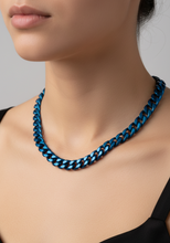 Load image into Gallery viewer, Blue 9mm Cuban Link Necklace / Curb Link Chain Stainless Steel<br>33
