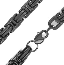 Load image into Gallery viewer, Large Iron Cross Pendant &amp; 7mm Black Byzantine Chain Men's Necklace Stainless Steel SP115-B-BLK