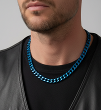 Load image into Gallery viewer, 12mm Blue Cuban Link Chain Men's Necklace Stainless Steel<BR>CH53