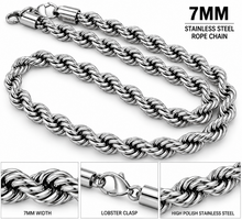 Load image into Gallery viewer, 7mm Rope Chain Unisex Necklace Stainless Steel CH7
