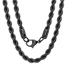 Load image into Gallery viewer, 4mm Black Rope Chain Unisex Necklace Stainless Steel CH8