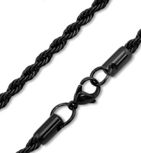 Load image into Gallery viewer, Solid 4mm Black Rope Chain / Necklace Stainless Steel (Copy)