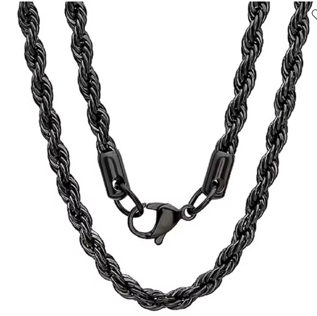 Solid 4mm Black Rope Chain / Necklace Stainless Steel (Copy)