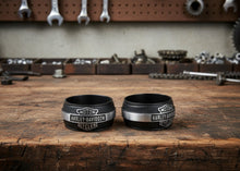 Load image into Gallery viewer, Harley-Davidson Biker Design Stainless Steel Wedding Band - Black &amp; Silver Comfort Fit Band Mod Jewelry®  Available in Sizes 10-15 HSR0048 image 3
