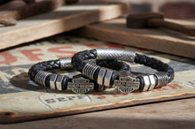 Load image into Gallery viewer, Men's Harley Davidson ® Nuts &amp; Bolts B&amp;S Logo Braided Leather Bracelet Stainless Steel  HSB0220 image 2