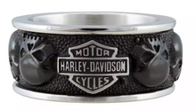 Load image into Gallery viewer, Men's Harley-Davidson® Black Willie G Skulls B&amp;S Logo Spinner Ring Stainless Steel  HSR0097 image 1