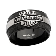 Harley-Davidson Biker Design Stainless Steel Wedding Band - Black & Silver Comfort Fit Band Mod Jewelry®  Available in Sizes 10-15 HSR0048 image 1