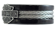 Load image into Gallery viewer, Men's Harley-Davidson® Cable Bar &amp; Shield Black Ring Stainless Steel HSR0021 image 2