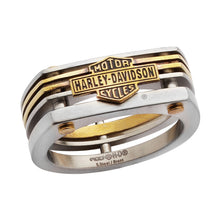 Load image into Gallery viewer, Harley-Davidson® Brass &amp; Steel Layered Industrial Bar &amp; Shield Logo Ring Stainless Steel &amp; Brass  HSR0035 image 1