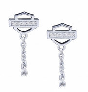 Harley-Davidson ® Motorcycle Mod Jewelry® Women's Bling Bar & Shield Loose Chain Biker Earrings, Sterling Silver  HDE0396 image 1