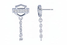 Load image into Gallery viewer, Harley-Davidson ® Motorcycle Mod Jewelry® Women's Bling Bar &amp; Shield Loose Chain Biker Earrings, Sterling Silver  HDE0396 image 2
