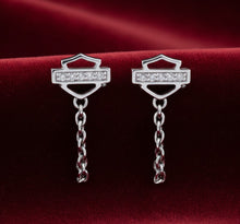 Load image into Gallery viewer, Harley-Davidson ® Motorcycle Mod Jewelry® Women's Bling Bar &amp; Shield Loose Chain Biker Earrings, Sterling Silver  HDE0396 image 3