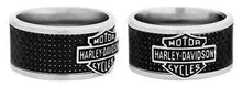 Load image into Gallery viewer, Harley-Davidson® Bar &amp; Shield Logo on Textured Black Carbon Fiber Wide Band Two Tone Ring 316LHSR0010 image 3