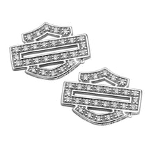Load image into Gallery viewer, Harley-Davidson® Bling Outline Bar &amp; Shield Post Earrings Sterling Silver  HDE0384 image 1