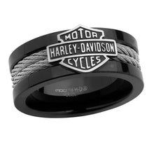 Load image into Gallery viewer, Men's Harley-Davidson® Cable Bar &amp; Shield Black Ring Stainless Steel HSR0021 image 1
