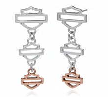 Load image into Gallery viewer, Harley Davidson® 3 Bar &amp; Shield Logos Post Dangle Earrings Sterling Silver HDE0000 image 1