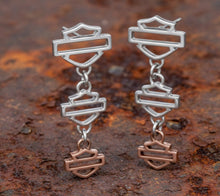 Load image into Gallery viewer, Harley Davidson® 3 Bar &amp; Shield Logos Post Dangle Earrings Sterling Silver HDE0000 image 2