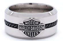 Load image into Gallery viewer, Harley-Davidson® Black Cable B&amp;S Logo 12mm Ring Men's Wedding Band Stainless Steel  HSR0032 image 2
