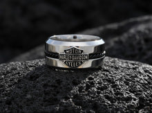 Load image into Gallery viewer, Harley-Davidson® Black Cable B&amp;S Logo 12mm Ring Men's Wedding Band Stainless Steel  HSR0032 image 4