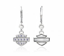 Load image into Gallery viewer, Harley-Davidson® Bling CZ Bar &amp; Shield Logo Dangle Earrings Unisex Sterling Silver HDE0183 image 2