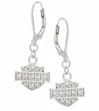 Load image into Gallery viewer, Harley-Davidson® Bling CZ Bar &amp; Shield Logo Dangle Earrings Unisex Sterling Silver HDE0183 image 3