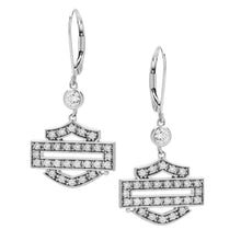 Load image into Gallery viewer, Harley-Davidson® Bling Outline Bar &amp; Shield Dangle Earrings Sterling Silver HDE0385 image 1
