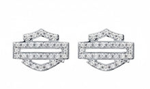 Load image into Gallery viewer, Harley-Davidson® Bling Outline Bar &amp; Shield Post Earrings Sterling Silver  HDE0384 image 3