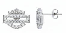 Load image into Gallery viewer, Harley-Davidson® Bling Outline Bar &amp; Shield Post Earrings Sterling Silver  HDE0384 image 4