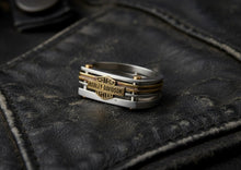 Load image into Gallery viewer, Harley-Davidson® Brass &amp; Steel Layered Industrial Bar &amp; Shield Logo Ring Stainless Steel &amp; Brass  HSR0035 image 4