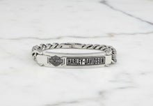Load image into Gallery viewer, Harley Davidson® Curb Link Bar &amp; Shield Logo ID Bracelet Stainless Steel HSB0144 image 3