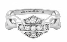 Load image into Gallery viewer, Harley-Davidson® Inferno Flames &amp; CZ Bling B&amp;S Logo Ladies Ring Sterling Silver HDR0358 image 2