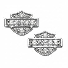 Load image into Gallery viewer, Harley-Davidson® Ladies Bling CZ Bar &amp; Shield Logo Post Earrings Sterling Silver HDE0228 image 1