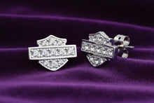 Load image into Gallery viewer, Harley-Davidson® Ladies Bling CZ Bar &amp; Shield Logo Post Earrings Sterling Silver HDE0228 image 2