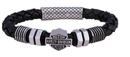 Men's Harley Davidson ® Nuts & Bolts B&S Logo Braided Leather Bracelet Stainless Steel  HSB0220 image 1