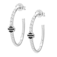 Harley-Davidson® Studded 25mm Hoop B&S Logo Post Earrings Sterling Silver HDE0341 image 1