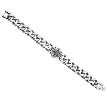 Load image into Gallery viewer, Men's Harley-Davidson® Bar &amp; Shield Logo Curb Link Bracelet Stainless Steel  HSB0015  image 1