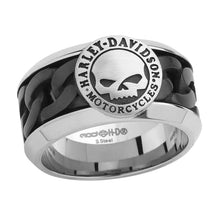 Load image into Gallery viewer, Harley-Davidson® Black Chain Willie G. Skull H-D Ring Stainless Steel   HSR0030 image 1