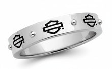 Load image into Gallery viewer, Ladies Harley-Davidson Motorcycle Outline B&amp;S Logo Biker Ring - Sterling Silver 4mm Band  HDR0497 image 1